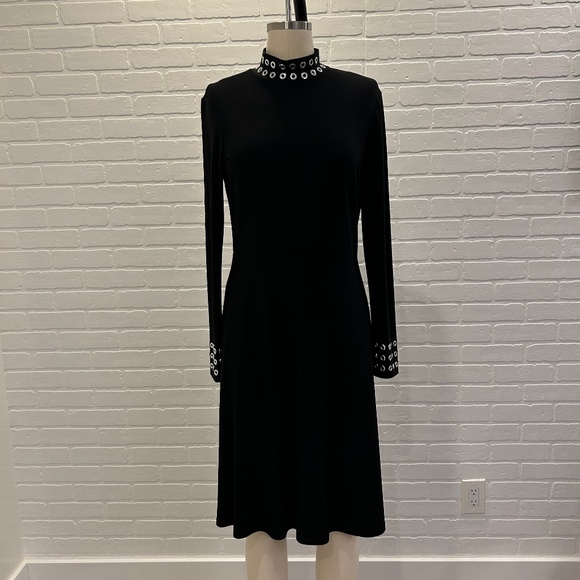 Black Slinky Jersey Dress with Eyelet Detail - Picture 1 of 5